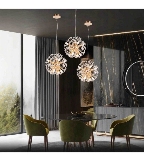 Mona B40 złota lampa wisząca sufitowa kryształowa | Glamour żyrandol nad stół do jadalni