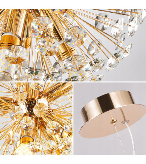 Mona B40 złota lampa wisząca sufitowa kryształowa | Glamour żyrandol nad stół do jadalni