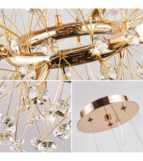 Mona R50 złota lampa kryształowa wisząca | Glamour żyrandol E14 nad stół do jadalni