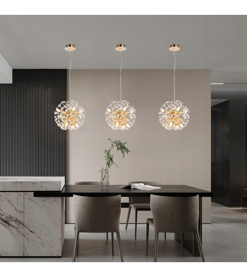 Mona B40 złota lampa wisząca sufitowa kryształowa | Glamour żyrandol nad stół do jadalni