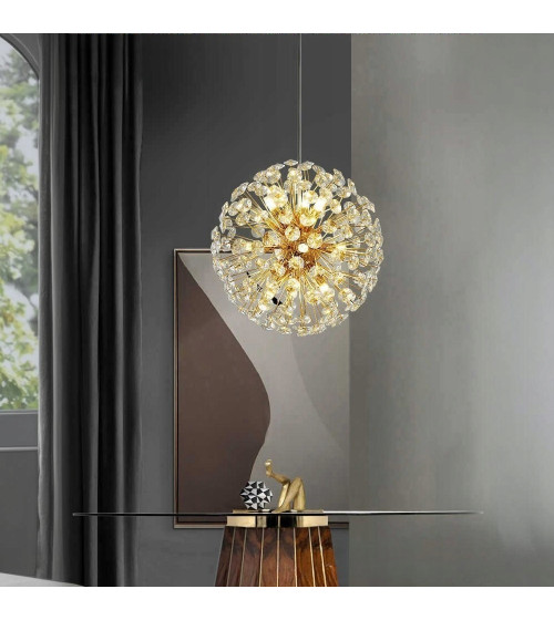 Mona B40 złota lampa wisząca sufitowa kryształowa | Glamour żyrandol nad stół do jadalni