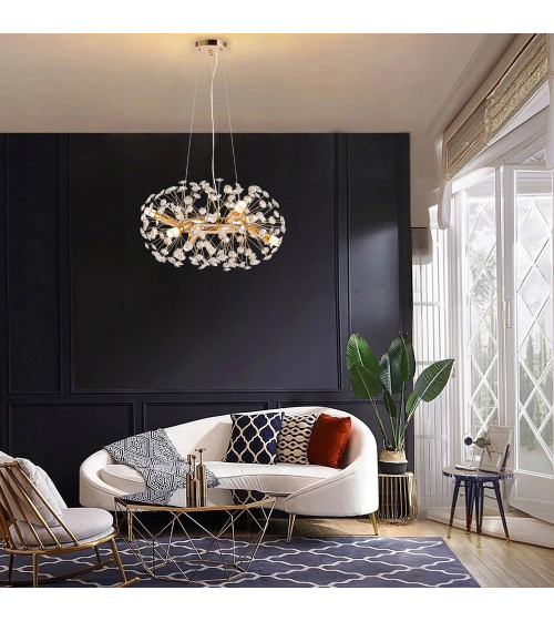 Mona R50 złota lampa kryształowa wisząca | Glamour żyrandol E14 nad stół do jadalni