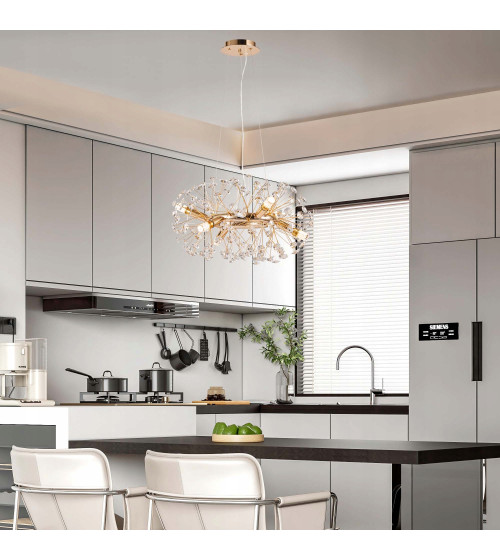 Mona R50 złota lampa kryształowa wisząca | Glamour żyrandol E14 nad stół do jadalni