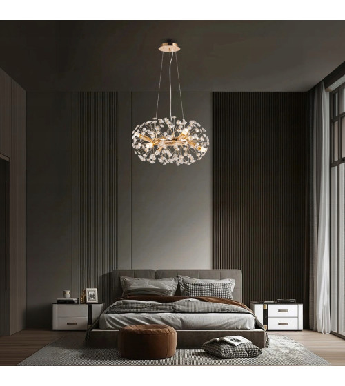 Mona R50 złota lampa kryształowa wisząca | Glamour żyrandol E14 nad stół do jadalni