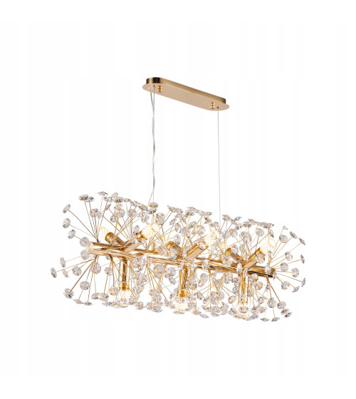 MONA L70 podłużna złota lampa kryształowa wisząca E14 | Glamour żyrandol 70 cm nad stół do jadalni