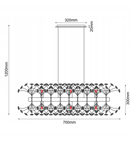 MONA L70 podłużna złota lampa kryształowa wisząca E14 | Glamour żyrandol 70 cm nad stół do jadalni