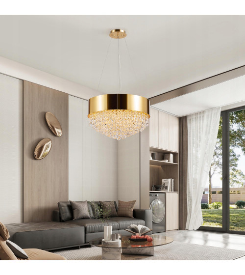 Lampa wisząca nad stół 50cm LED Kryształ Nowoczesna Żyrandol złoty kuchnia