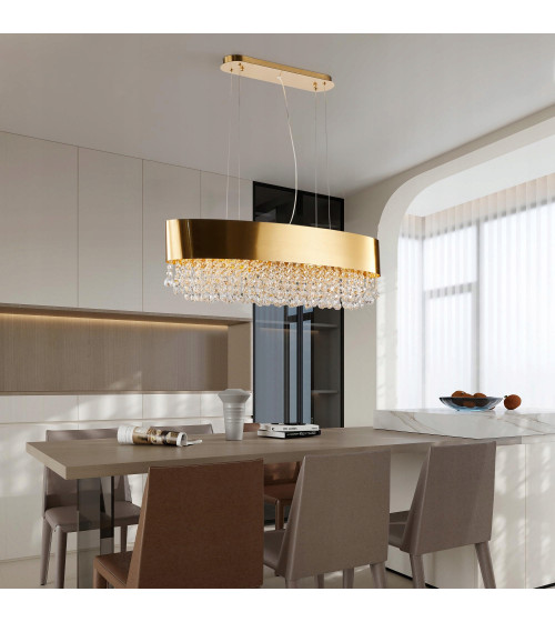 Lampa wisząca nad stół 80cm LED Kryształ Nowoczesna Żyrandol złoty kuchnia