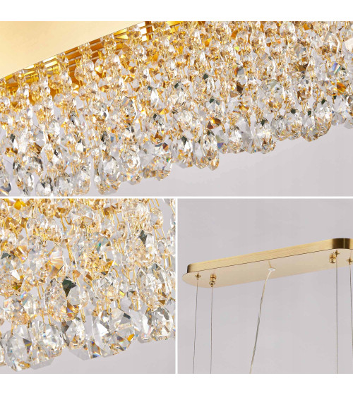 Lampa wisząca nad stół 80cm LED Kryształ Nowoczesna Żyrandol złoty kuchnia