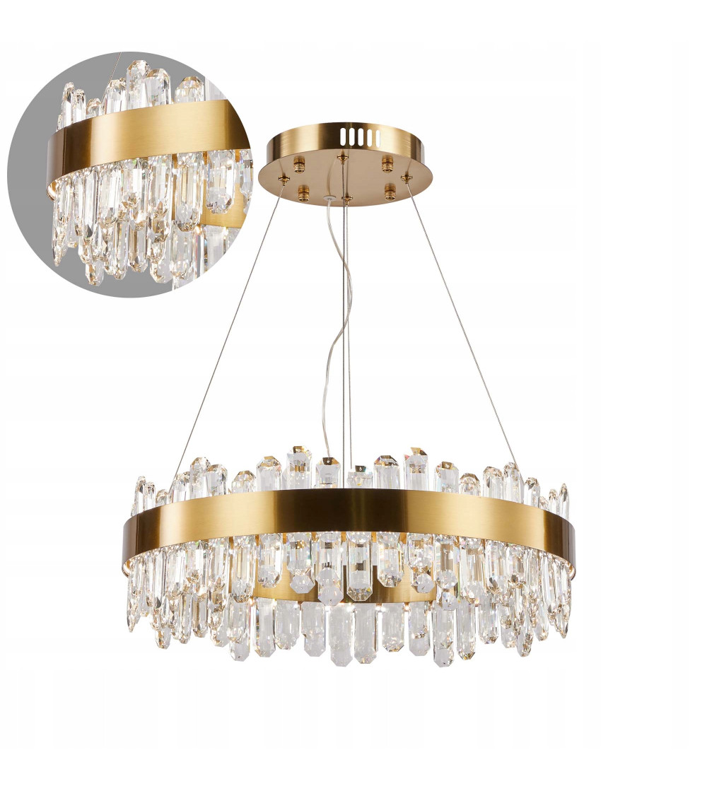 Lampa wisząca ring nad stół 50cm LED Kryształ GLAMUR Żyrandol złoty kuchnia
