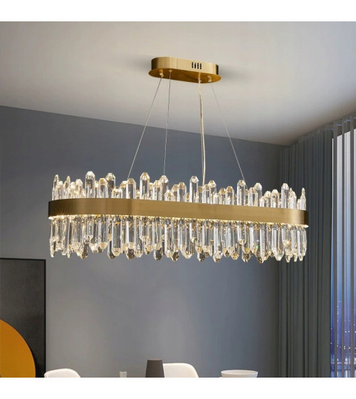 Lampa wisząca nad stół 80cm LED Kryształ Nowoczesna Żyrandol złoty kuchnia