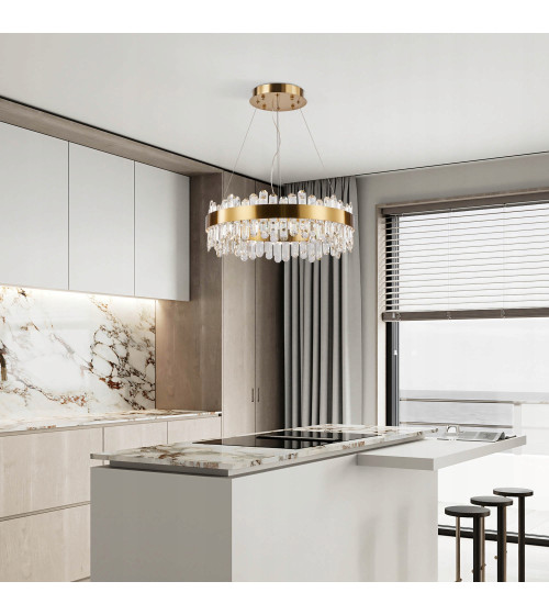 Lampa wisząca ring nad stół 50cm LED Kryształ GLAMUR Żyrandol złoty kuchnia