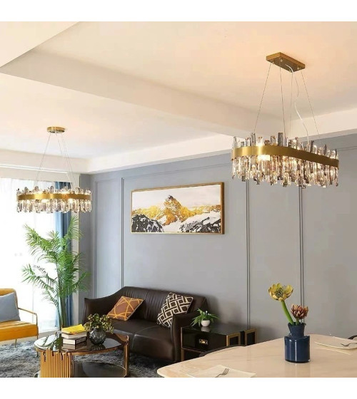 Lampa wisząca nad stół 80cm LED Kryształ Nowoczesna Żyrandol złoty kuchnia