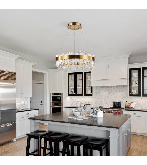 Lampa wisząca ring nad stół 50cm LED Kryształ GLAMUR Żyrandol złoty kuchnia