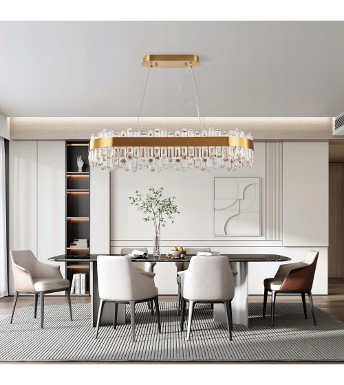 Lampa wisząca nad stół 80cm LED Kryształ Nowoczesna Żyrandol złoty kuchnia