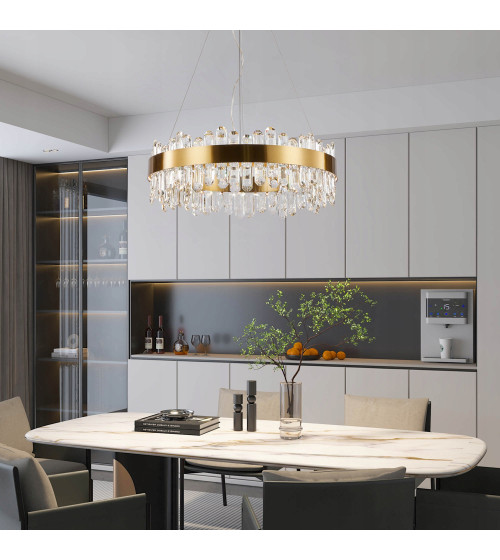 Lampa wisząca ring nad stół 50cm LED Kryształ GLAMUR Żyrandol złoty kuchnia
