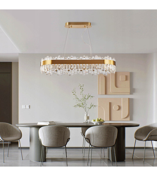 Lampa wisząca nad stół 80cm LED Kryształ Nowoczesna Żyrandol złoty kuchnia