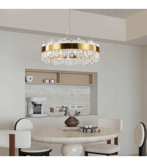 Lampa wisząca ring nad stół 50cm LED Kryształ GLAMUR Żyrandol złoty kuchnia