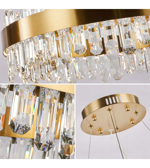 Lampa wisząca ring nad stół 50cm LED Kryształ GLAMUR Żyrandol złoty kuchnia