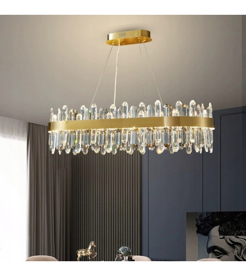 Lampa wisząca nad stół 80cm LED Kryształ Nowoczesna Żyrandol złoty kuchnia