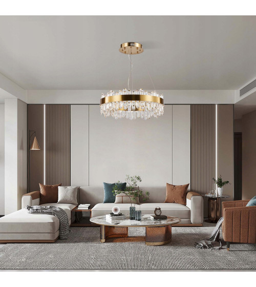 Lampa wisząca ring nad stół 50cm LED Kryształ GLAMUR Żyrandol złoty kuchnia