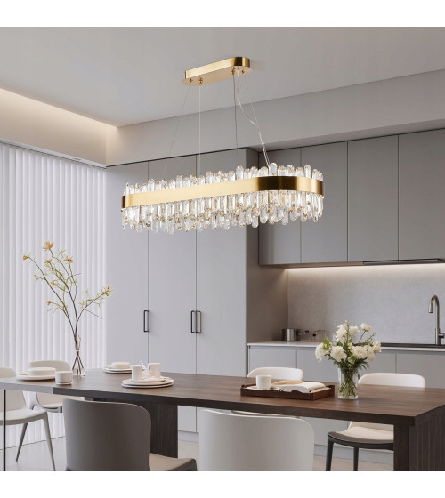 Lampa wisząca nad stół 80cm LED Kryształ Nowoczesna Żyrandol złoty kuchnia