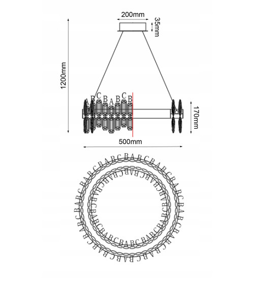 Lampa wisząca ring nad stół 50cm LED Kryształ GLAMUR Żyrandol złoty kuchnia