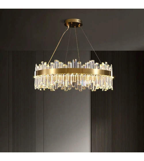 Lampa wisząca ring nad stół 50cm LED Kryształ GLAMUR Żyrandol złoty kuchnia