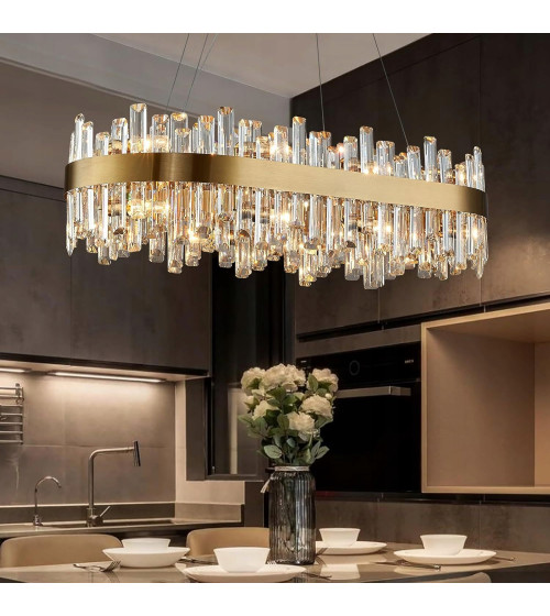 Lampa wisząca nad stół 80cm LED Kryształ Nowoczesna Żyrandol złoty kuchnia