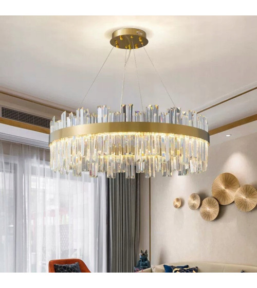 Lampa wisząca ring nad stół 50cm LED Kryształ GLAMUR Żyrandol złoty kuchnia