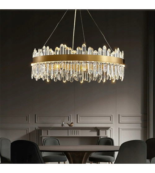 Lampa wisząca ring nad stół 50cm LED Kryształ GLAMUR Żyrandol złoty kuchnia