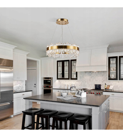 Lampa wisząca ring nad stół 50cm LED Kryształ GLAMUR Żyrandol złoty kuchnia