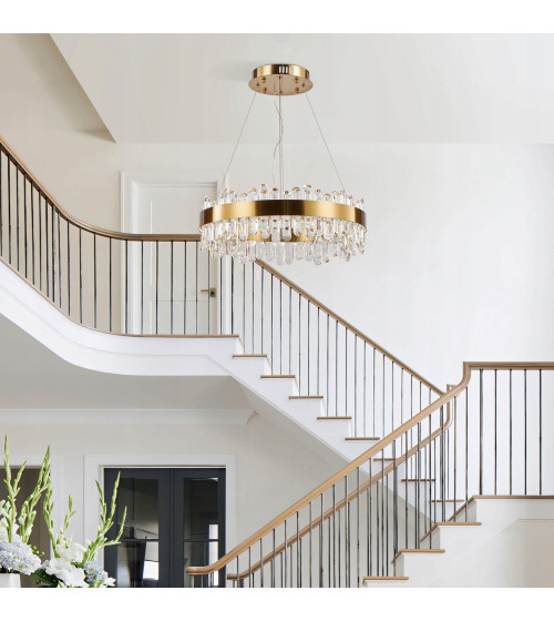 Lampa wisząca ring nad stół 50cm LED Kryształ GLAMUR Żyrandol złoty kuchnia