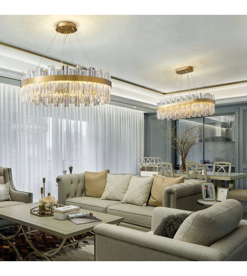 Lampa wisząca ring nad stół 50cm LED Kryształ GLAMUR Żyrandol złoty kuchnia