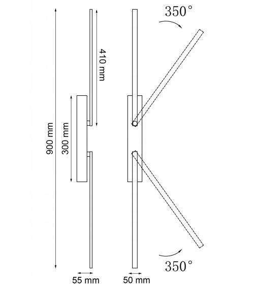 Nowoczesna lampa długa ścienna kinkiet regulowany KOKE LED wewnętrzny 90cm