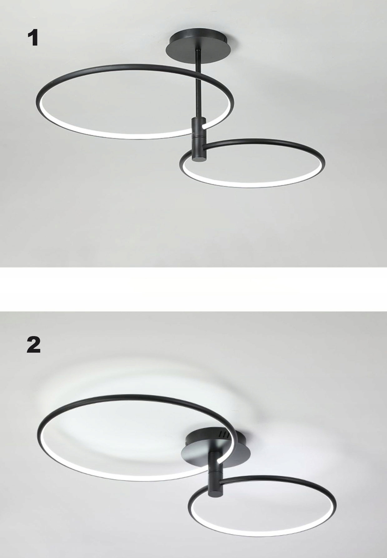 Dwie opcje konfiguracji nowoczesnej czarnej lampy ring Silva Go II LZ027T080A
