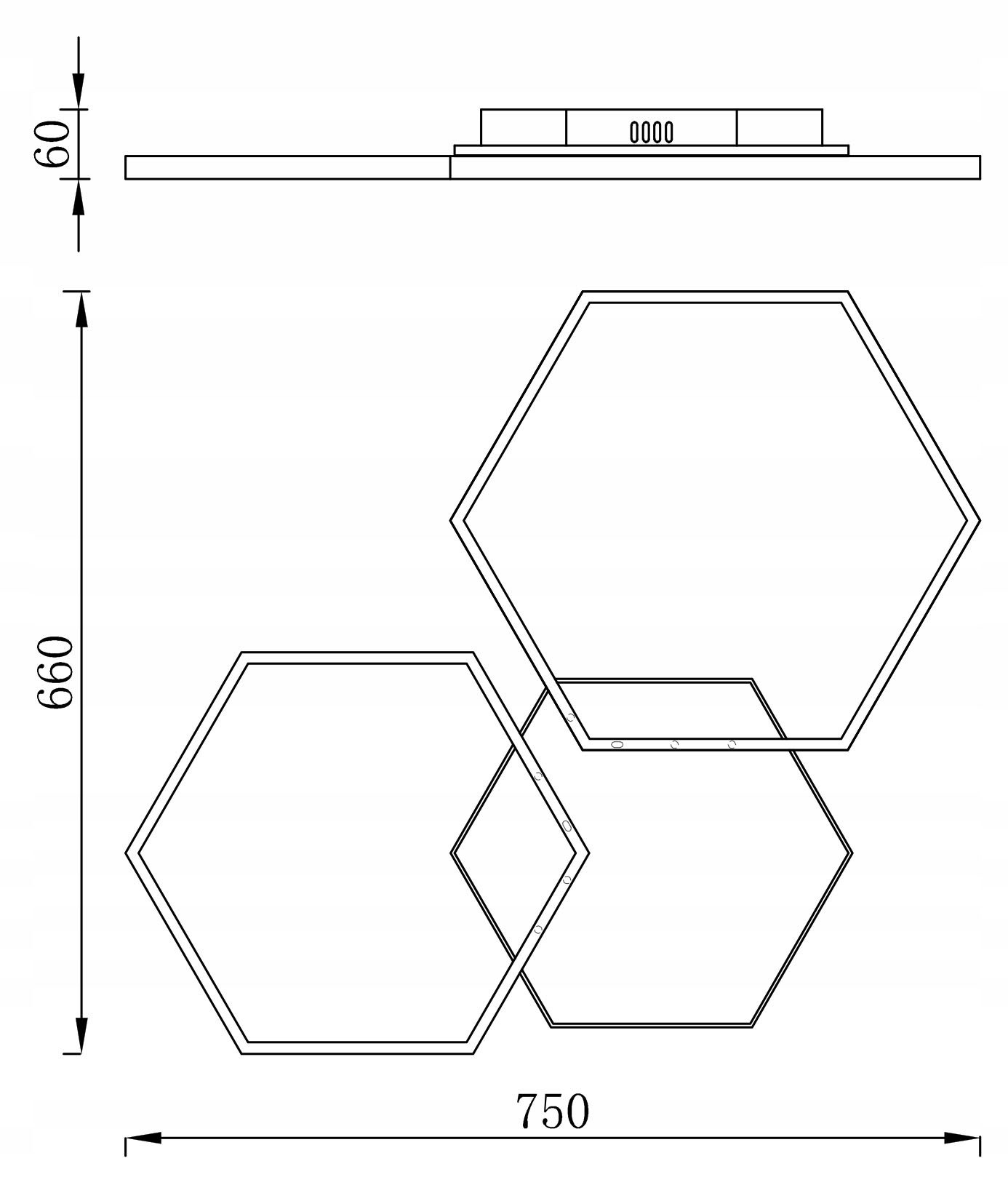Rysunek techniczny żyrandol Wobako Hexagon II