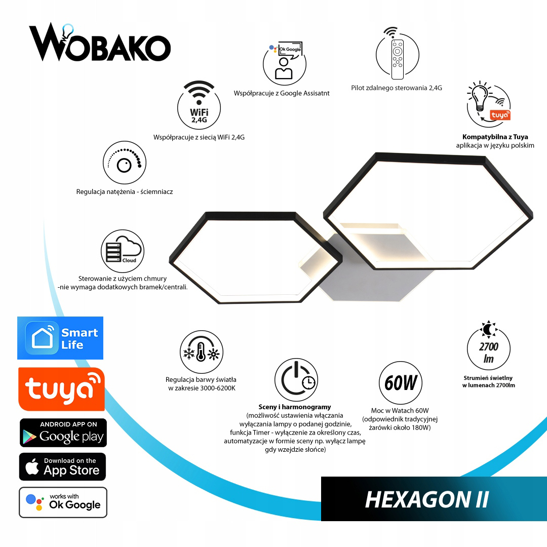 Infografika Lampa LED LS040T060T Hexagon II Wobako - Dane techniczne