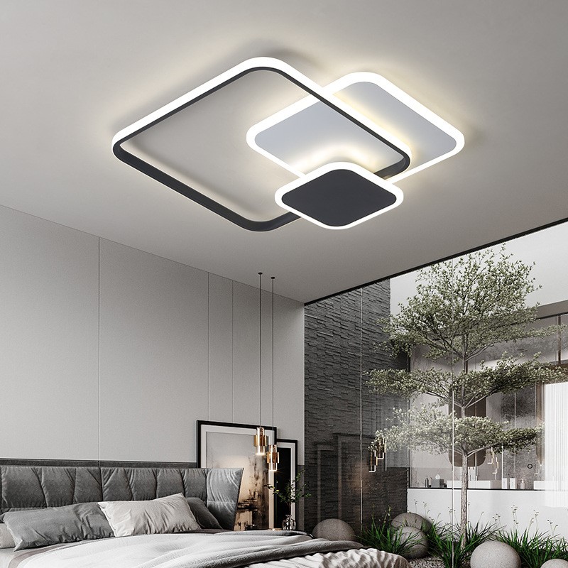 Nowoczesna lampa do sypialni LED czarna prostokąty Draco III