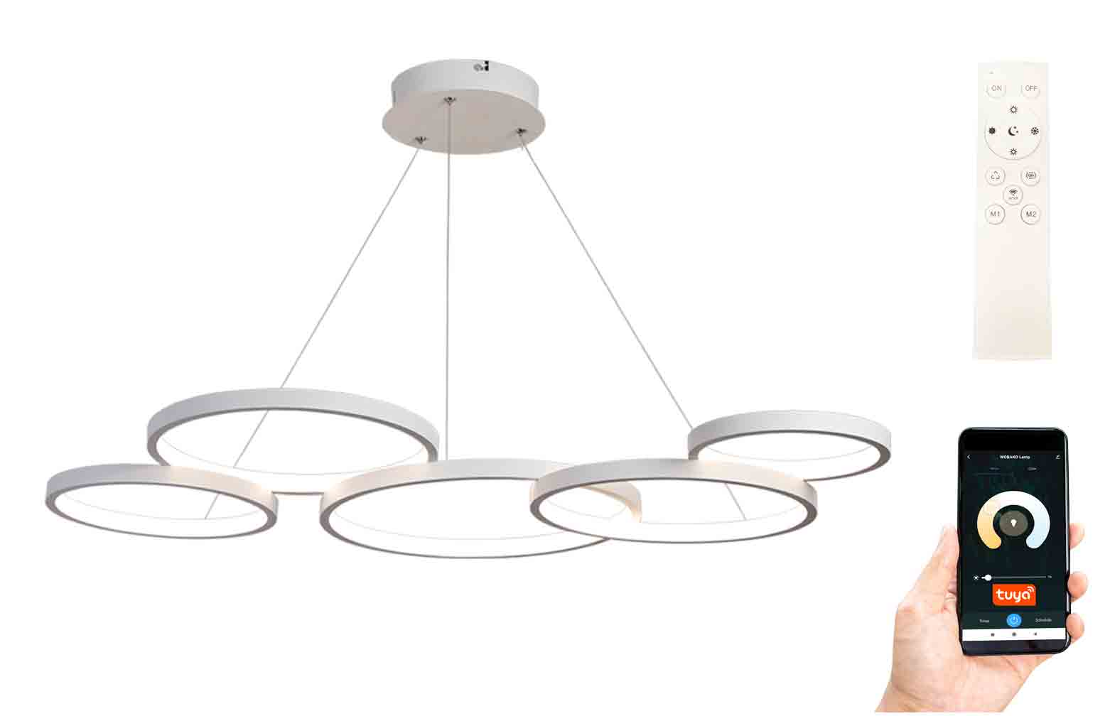 Wiszaca lampa nad stół biała okręgi ring LED Oslo V