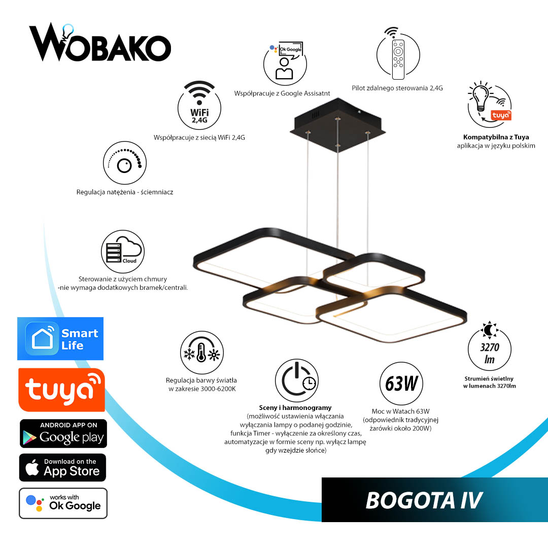 Funkcjonalności lampy Wobako Bogota -Innowacyjne oświetlenie: lampa z aplikacją i sterowaniem radiowym